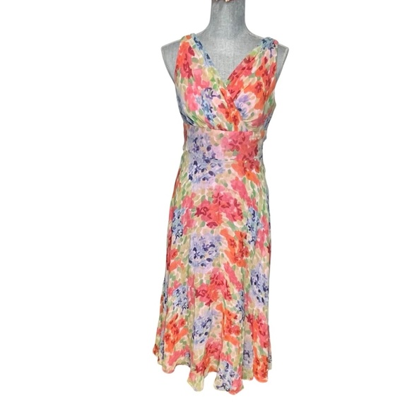 Talbots Silk Floral Sleeveless Midi Dress Pink Multicolor y2k Size 10 - Picture 1 of 16